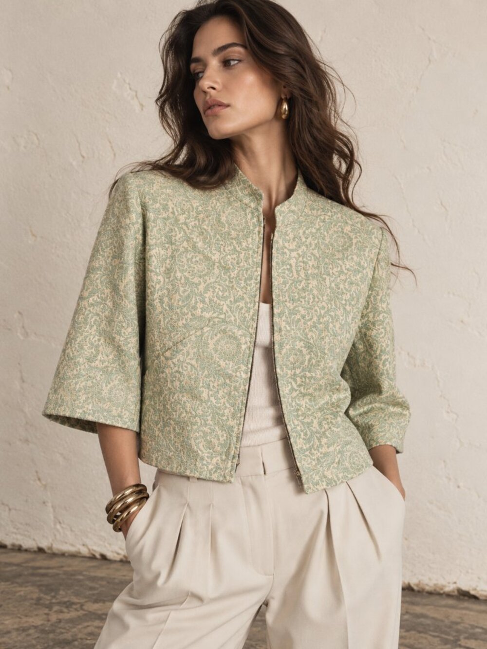 D&G Mint Green Brocade Jacket with Cream Damask